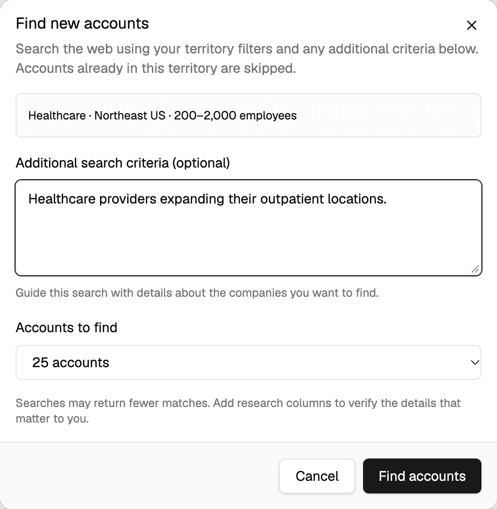 Find new accounts with company filters and search criteria