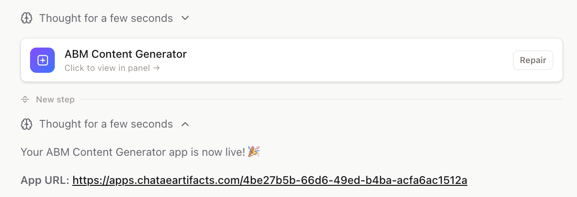 ChatAE Canvas ABM content generator app result