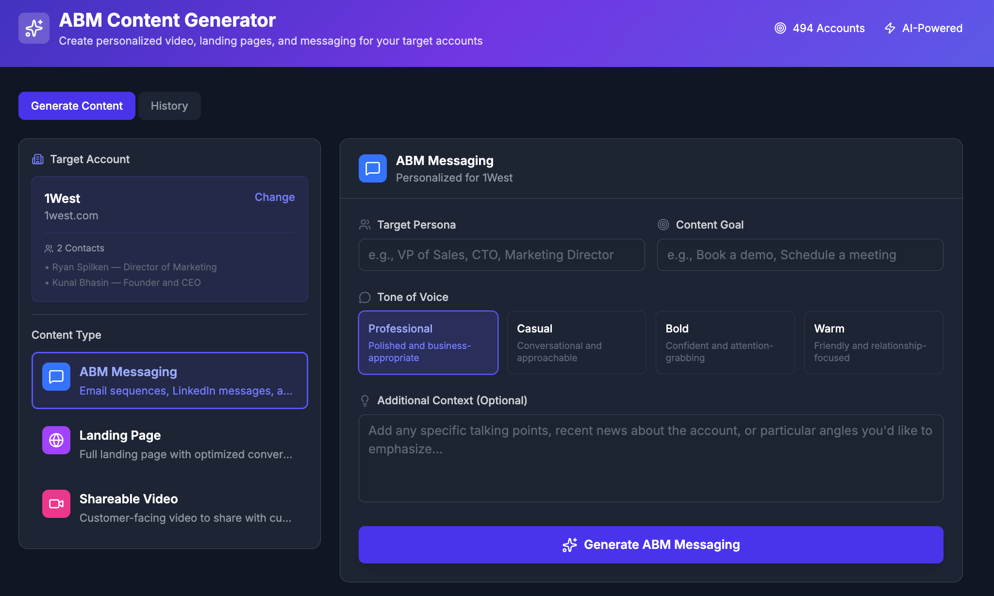 ChatAE Canvas ABM content generator interface