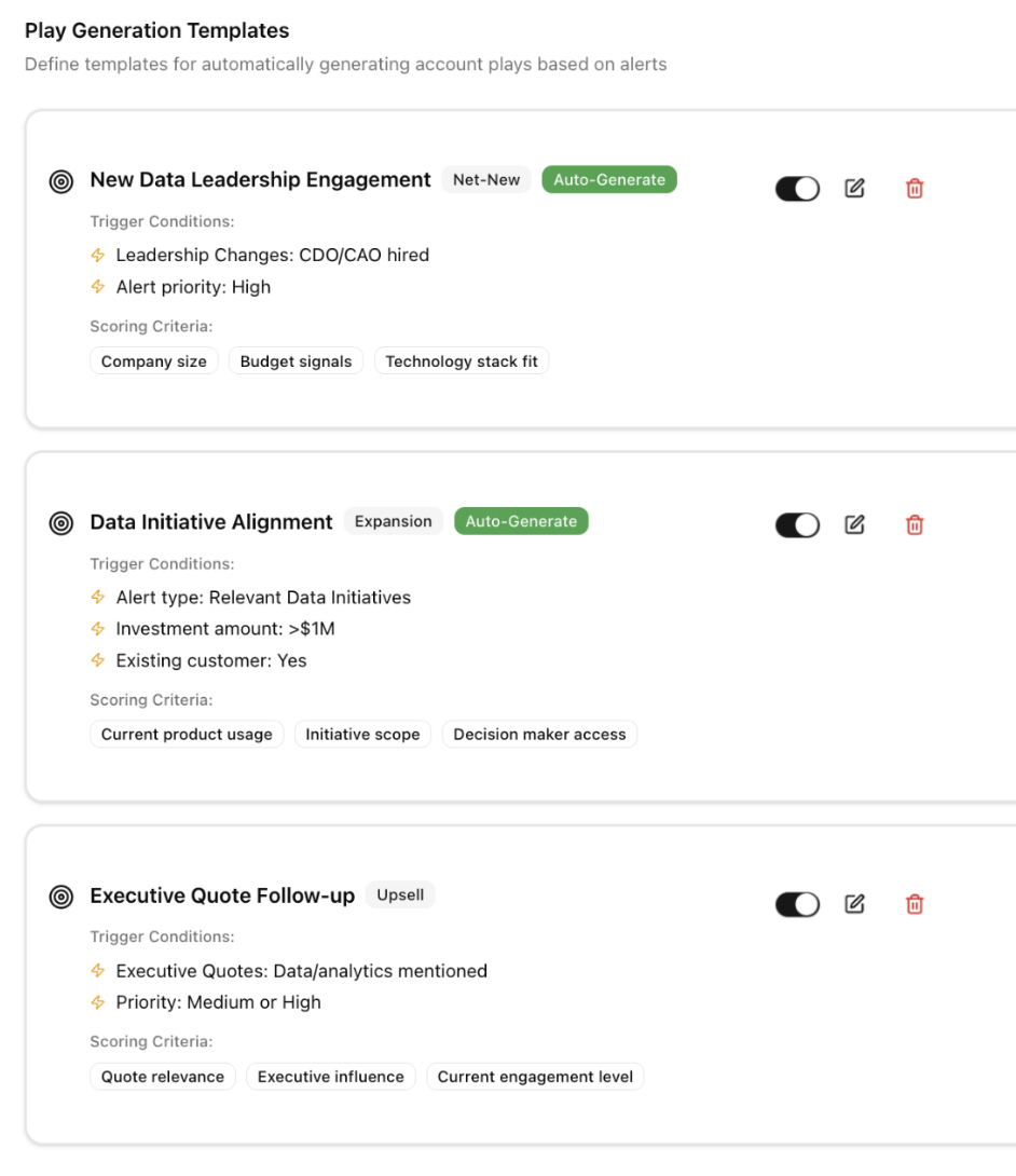 Play generation templates and execution setup screenshot